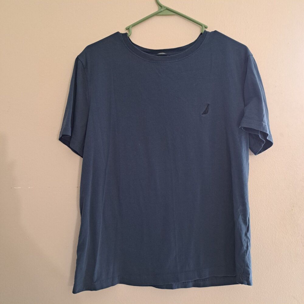 Nautica Performance Tee Blue Logo T-Shirt Men’s l Short Sleeve Crew Neck Cotton